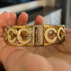 Coach Op Art C Bangle White and Gold